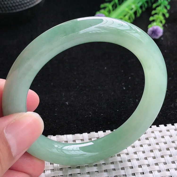 自然光54/10/9.8老坑冰润水灵冰晴绿圆条手镯翡翠玉镯美人镯