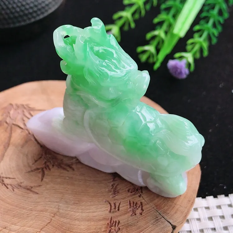自然光57.5/15/53老坑精美冰润飘阳绿龙头龟小摆件龙龟手把件