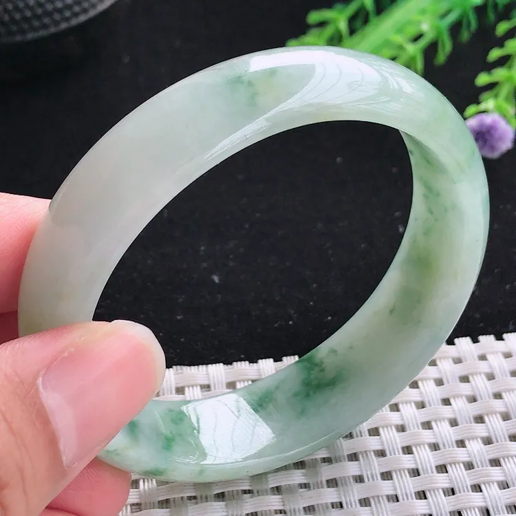 自然光55/49/16.6/7老坑温润飘花特色飘花贵妃手镯翡翠玉镯轮胎镯