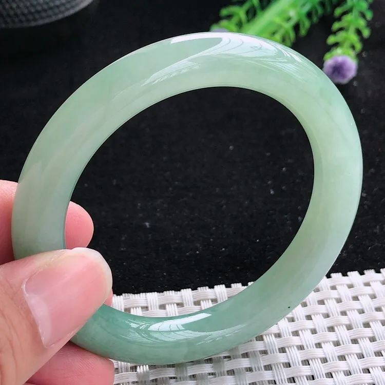 自然光54/10/9.8老坑冰润水灵冰晴绿圆条手镯翡翠玉镯美人镯