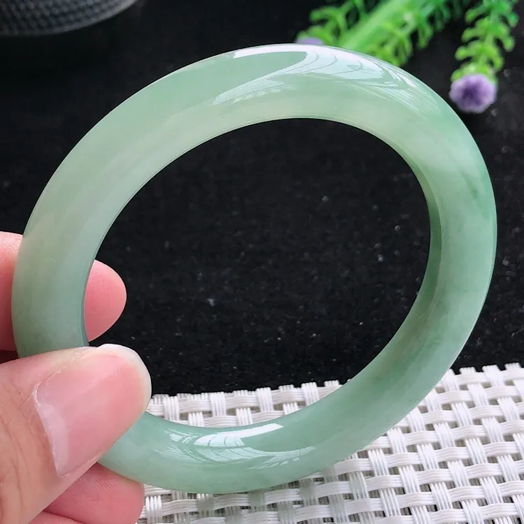 自然光54/10/9.8老坑冰润水灵冰晴绿圆条手镯翡翠玉镯美人镯
