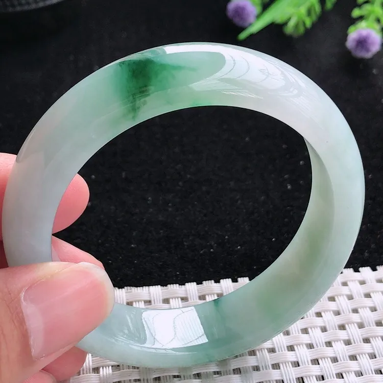 自然光53/14.3/8.2老坑精美冰润飘花手镯翡翠小圈口玉镯美人镯
