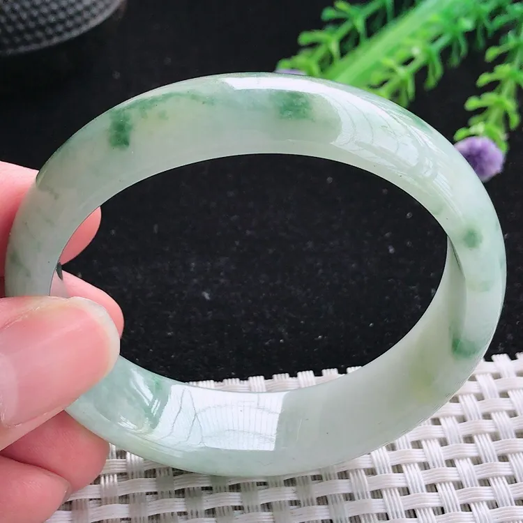 自然光55/49/16.6/7老坑温润飘花特色飘花贵妃手镯翡翠玉镯轮胎镯