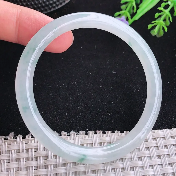 自然光53/5.7/7.1老坑冰种冰透飘花细条手镯叮当玉镯美人镯