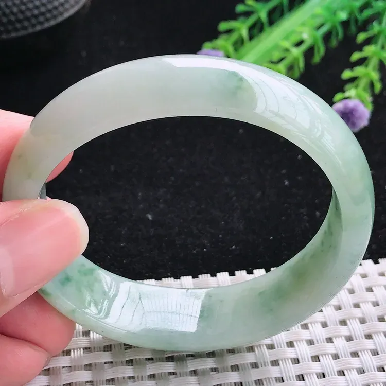 自然光55/49/16.6/7老坑温润飘花特色飘花贵妃手镯翡翠玉镯轮胎镯