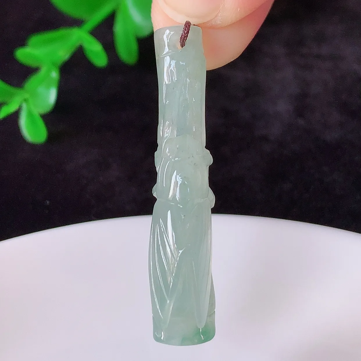 自然光实拍，冰种飘花翡翠一鸣惊人吊坠，节节高竹节玉坠，款式时尚大方，竹节寓意好，佩戴事业，学业节节高升！#60.24