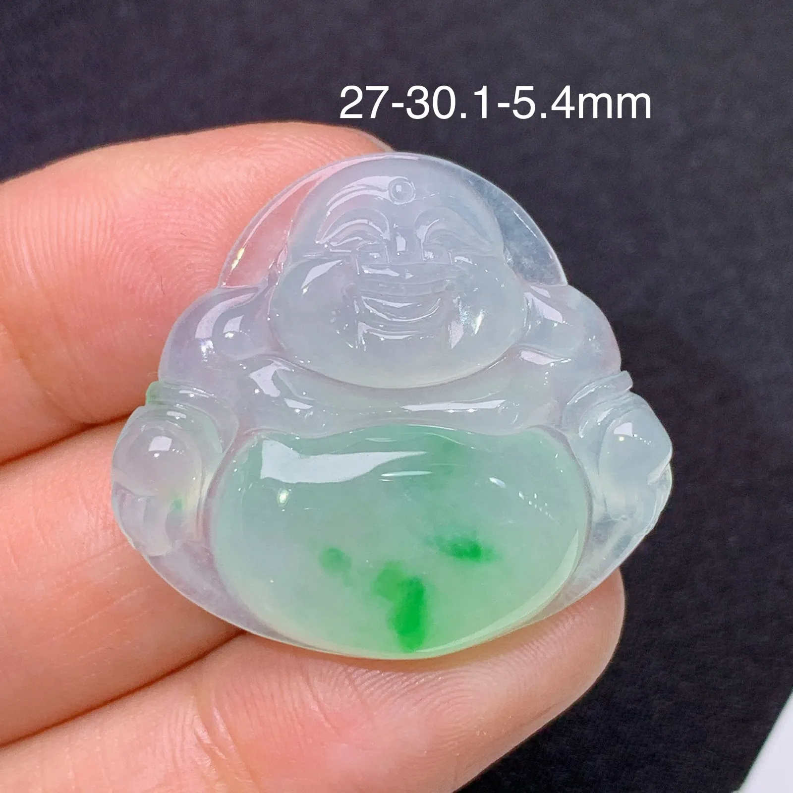 冰飘绿笑佛，冰润色阳，品相饱满，种水足 尺寸27*30.1*5.4