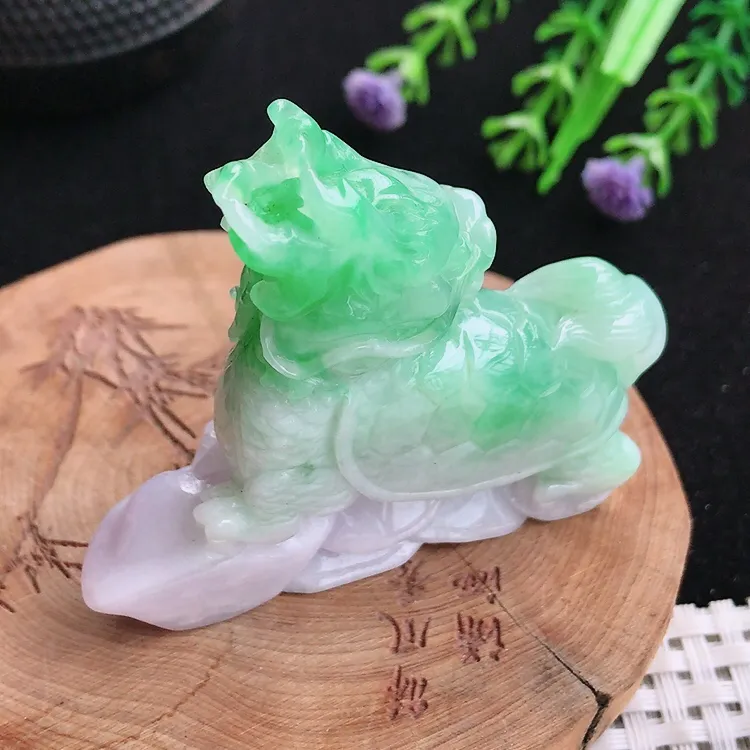 自然光57.5/15/53老坑精美冰润飘阳绿龙头龟小摆件龙龟手把件