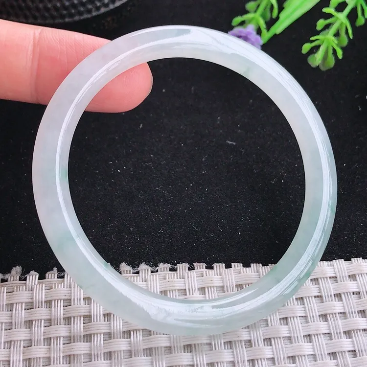 自然光53/5.7/7.1老坑冰种冰透飘花细条手镯叮当玉镯美人镯