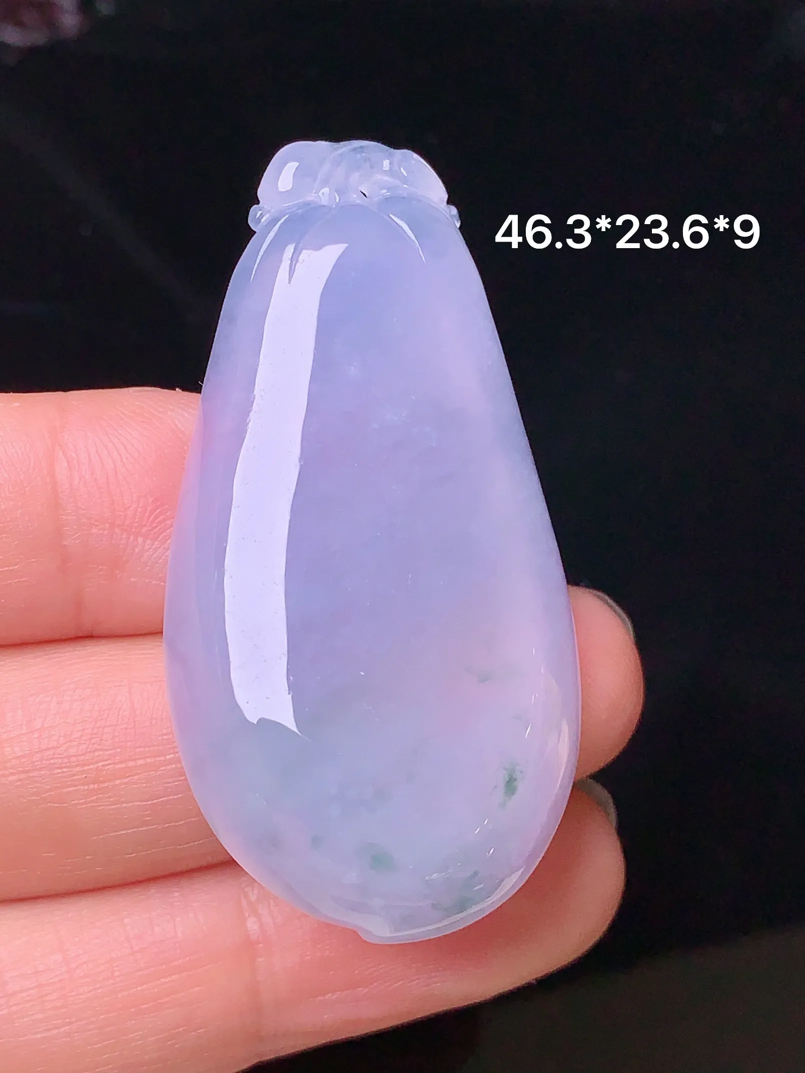 淡紫罗兰福瓜吊坠 玉质细腻 水润亮眼  整体尺寸46.3*23.6*9