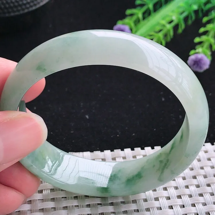 自然光55/49/16.6/7老坑温润飘花特色飘花贵妃手镯翡翠玉镯轮胎镯