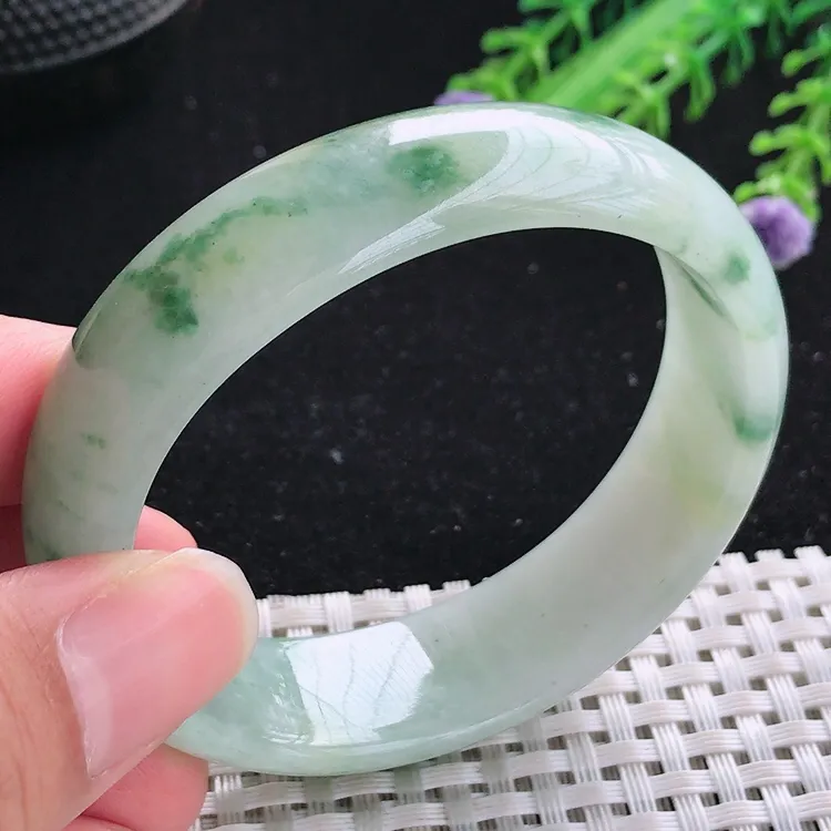 自然光55/49/16.6/7老坑温润飘花特色飘花贵妃手镯翡翠玉镯轮胎镯