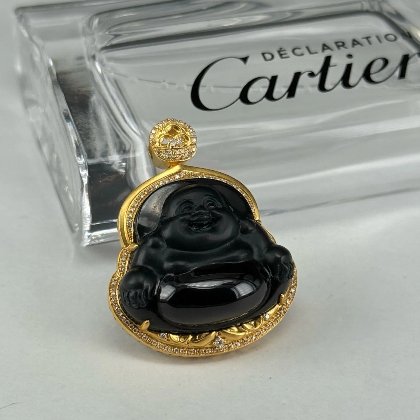 精品18k墨翠大肚佛 种好色正 黑度极好 打灯通透 油性十足 尺寸37.7