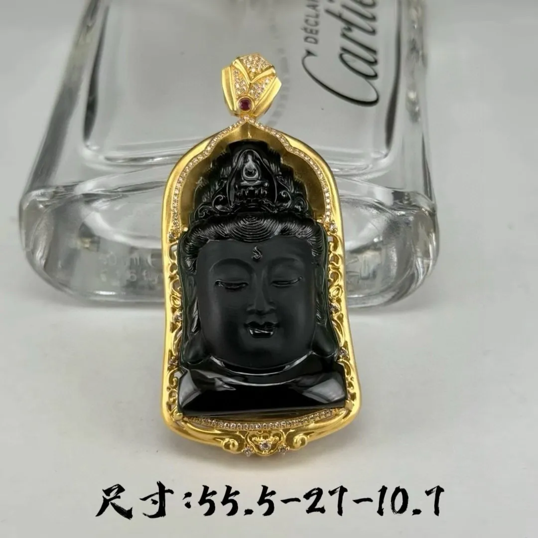 精品18k墨翠观音头 种好色正 黑度极好 打灯通透 油性十足 尺寸55.5