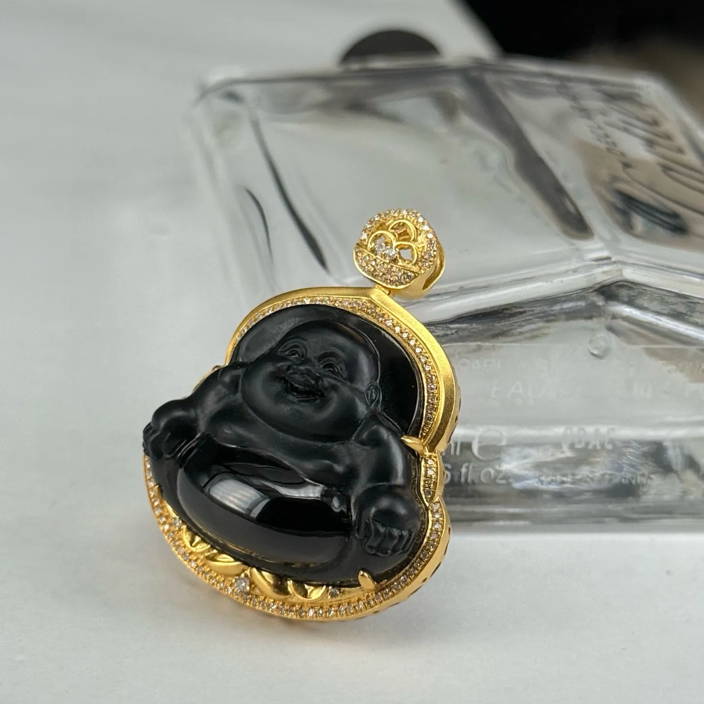 精品18k墨翠大肚佛 种好色正 黑度极好 打灯通透 油性十足 尺寸37.7