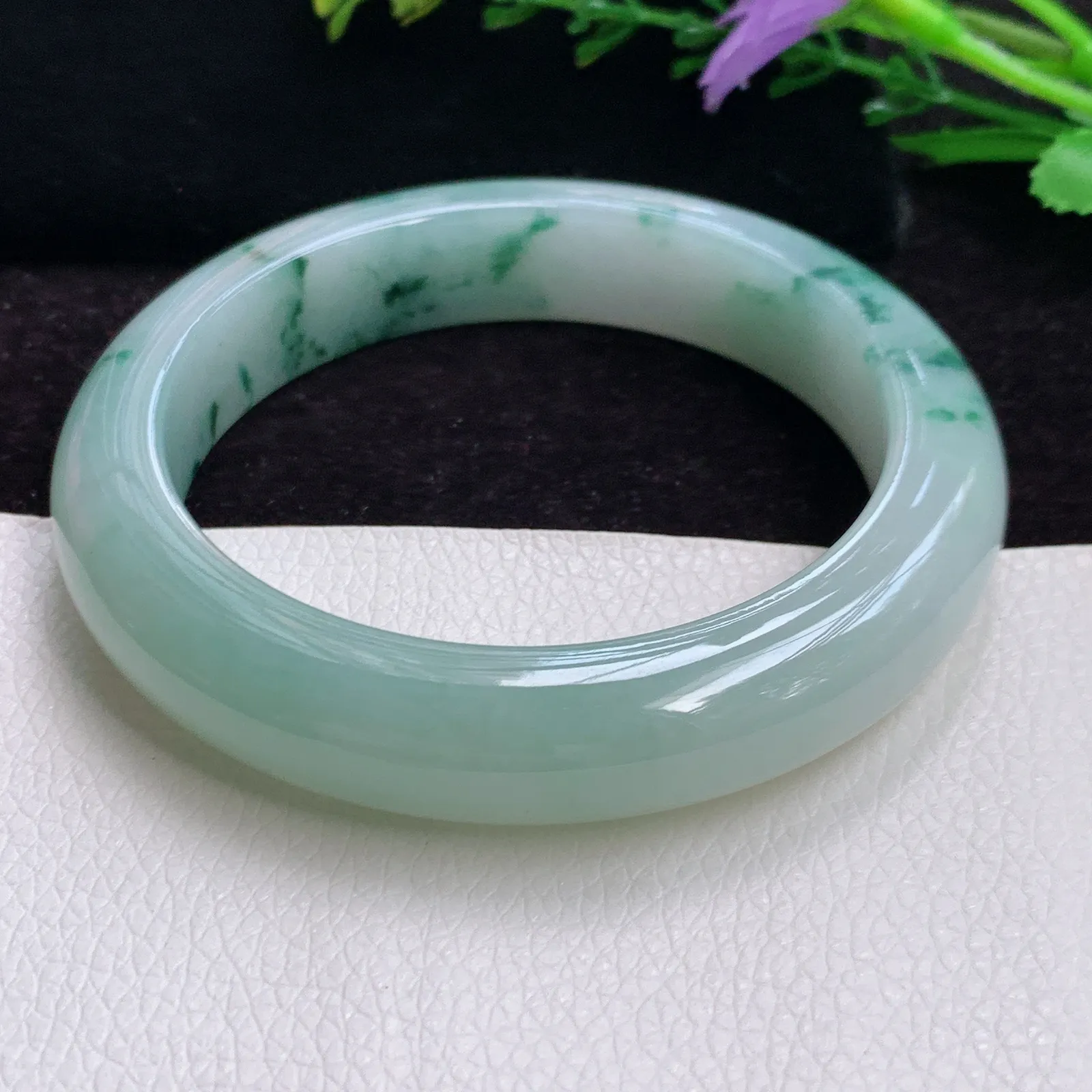 z大圈口60*13.4*9.8平安镯 精美胶感飘花厚装正圈翡翠玉手镯 玉手环