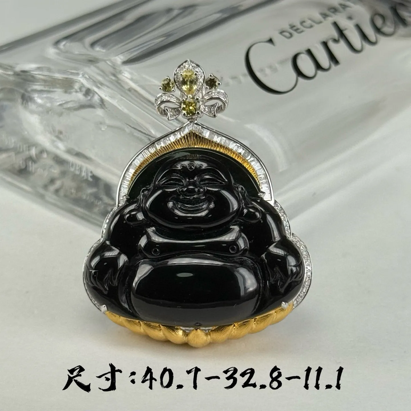 精品18k墨翠大肚佛 种好色正 黑度极好 打灯通透 油性十足 尺寸40.7