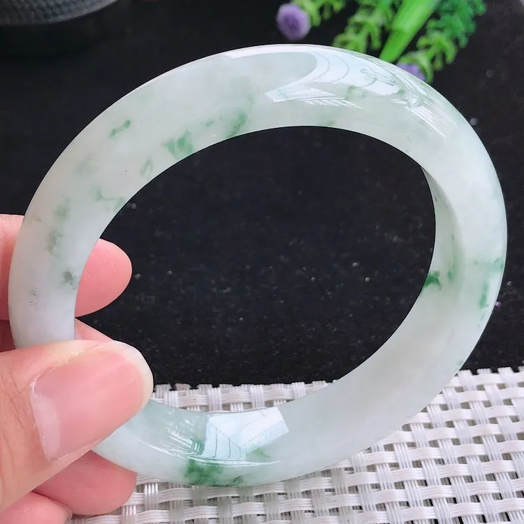 自然光60.5/13.6/9.5老坑精美冰润飘花手镯大圈口翡翠玉镯美人镯