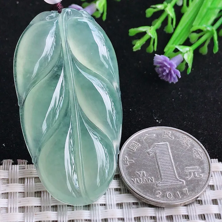 自然光50.5/27.2/5.6老坑冰种果冻胶冰晴满绿甜绿叶子吊坠玉石玉坠挂件金枝玉叶