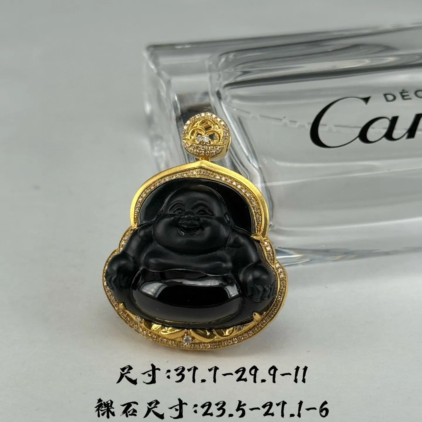 精品18k墨翠大肚佛 种好色正 黑度极好 打灯通透 油性十足 尺寸37.7