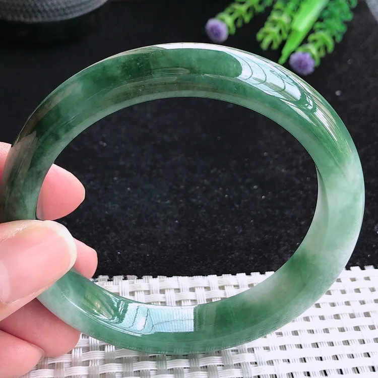 自然光62.5/12.6/9.2老坑温润飘花手镯翡翠大圈口玉镯美人镯