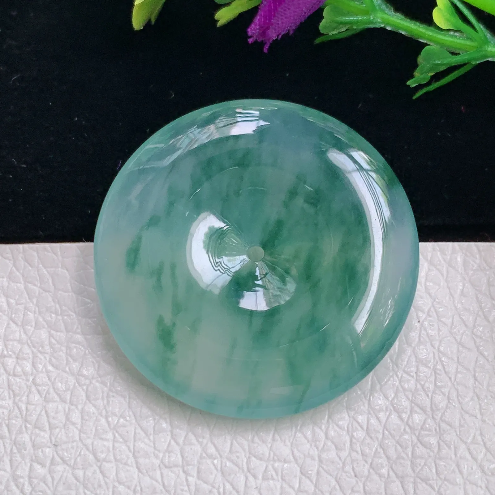 zz实拍30.8*5.5天然翡翠冰种飘蓝花平安扣玉吊坠 饱满大平安扣玉挂件