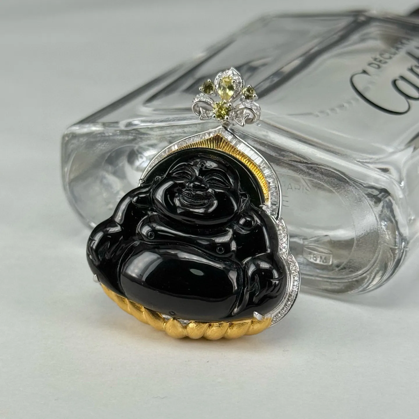 精品18k墨翠大肚佛 种好色正 黑度极好 打灯通透 油性十足 尺寸40.7