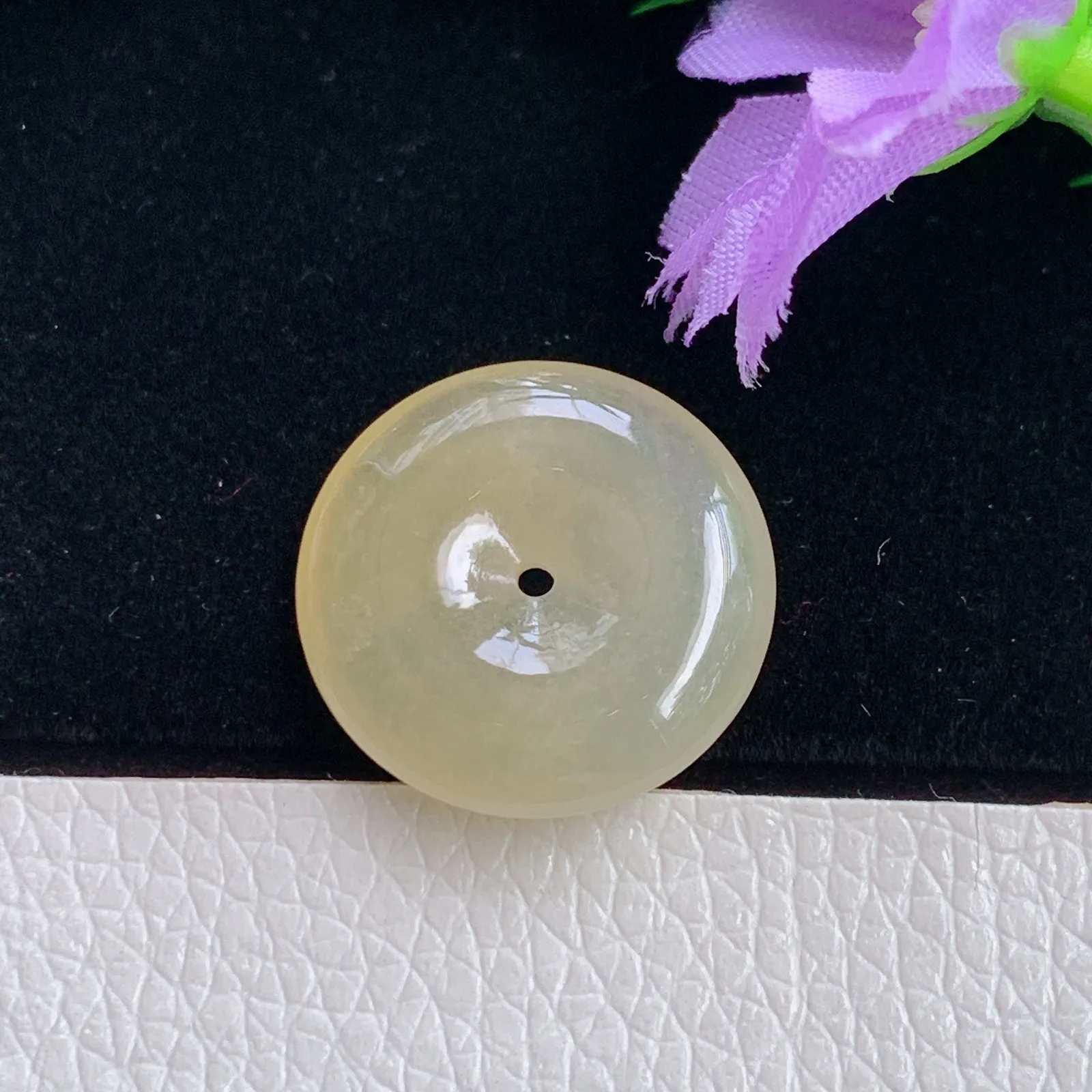 zz实拍19.6*4天然翡翠冰黄平安扣玉吊坠 饱满小平安扣玉挂件