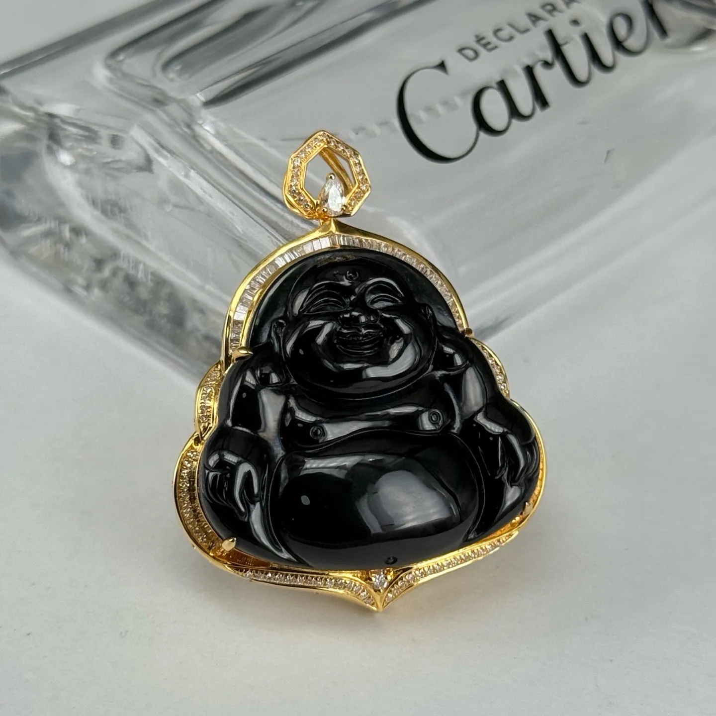 精品18k墨翠大肚佛 种好色正 黑度极好 打灯通透 油性十足 尺寸44.6