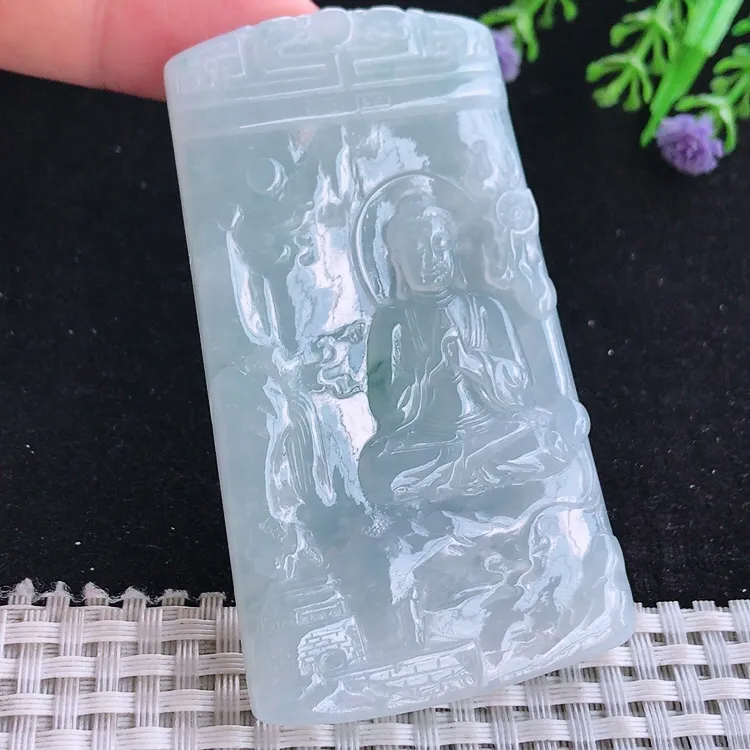 自然光76/42/5.3老坑冰胶水灵山水如来佛祖吊坠玉石玉坠挂件