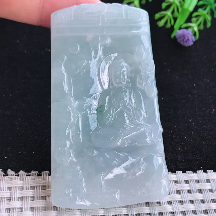 自然光76/42/5.3老坑冰胶水灵山水如来佛祖吊坠玉石玉坠挂件