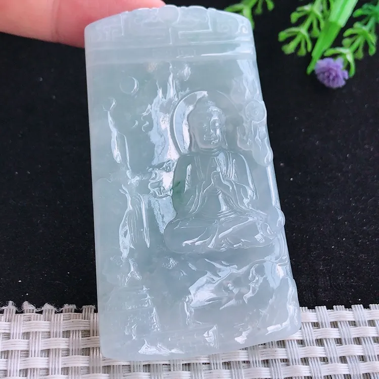 自然光76/42/5.3老坑冰胶水灵山水如来佛祖吊坠玉石玉坠挂件