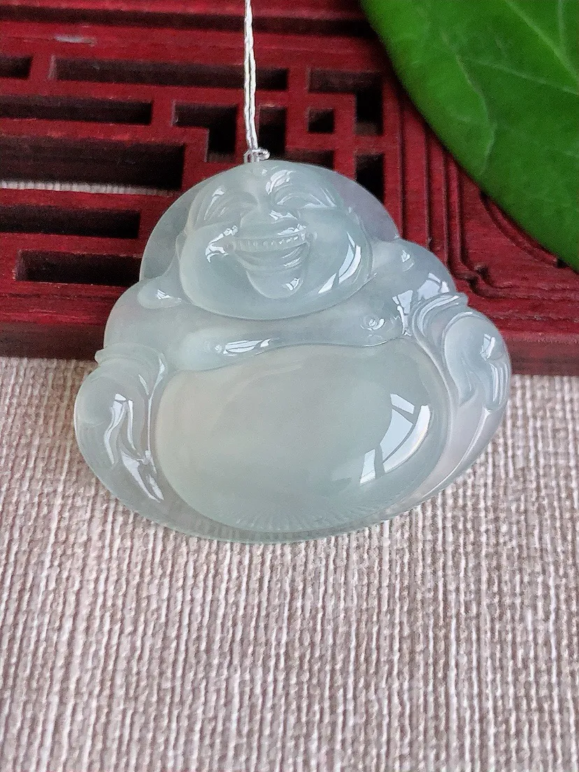 a货翡翠老坑冰种白月光一刀切佛公吊坠 尺寸31.4×35.2×6mm 重量11.30g 0626