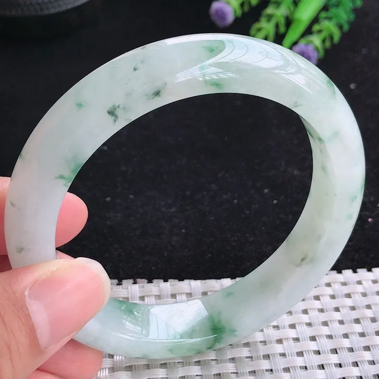 自然光60.5/13.6/9.5老坑精美冰润飘花手镯大圈口翡翠玉镯美人镯