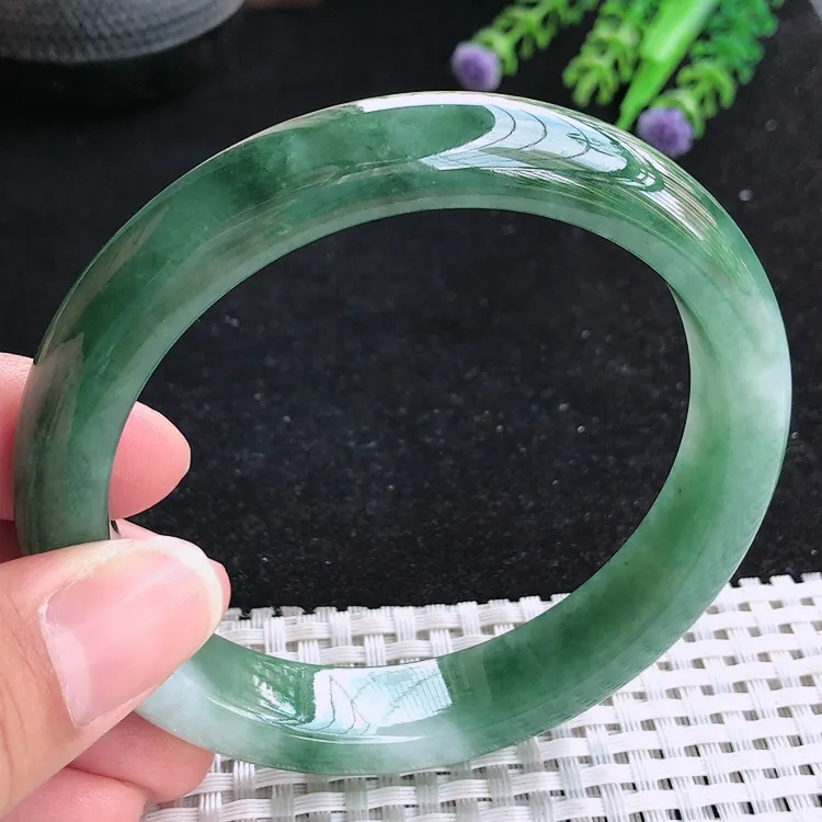 自然光62.5/12.6/9.2老坑温润飘花手镯翡翠大圈口玉镯美人镯