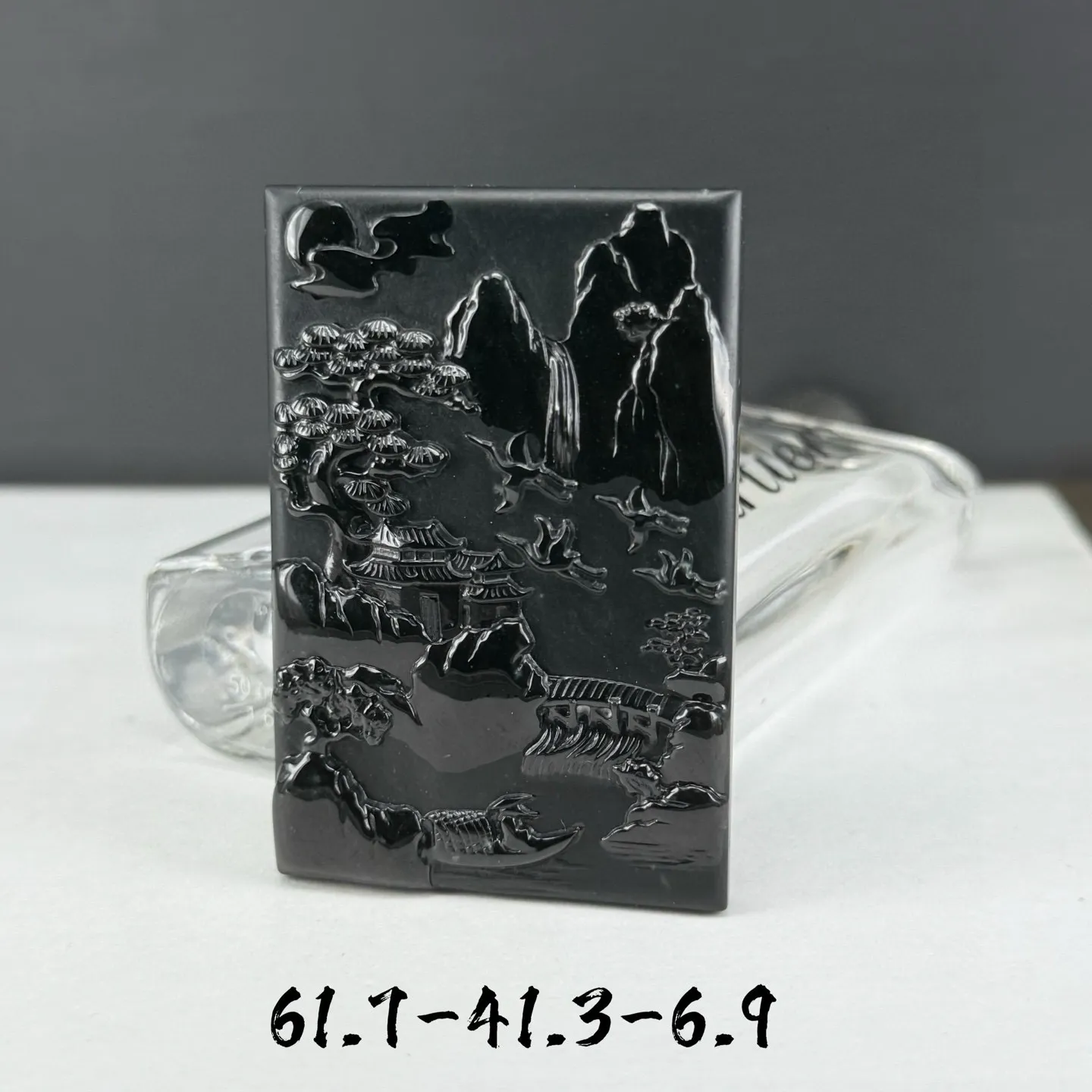 精品墨翠山水牌 种好色正 黑度极好 打灯通透 油性十足 尺寸61.7