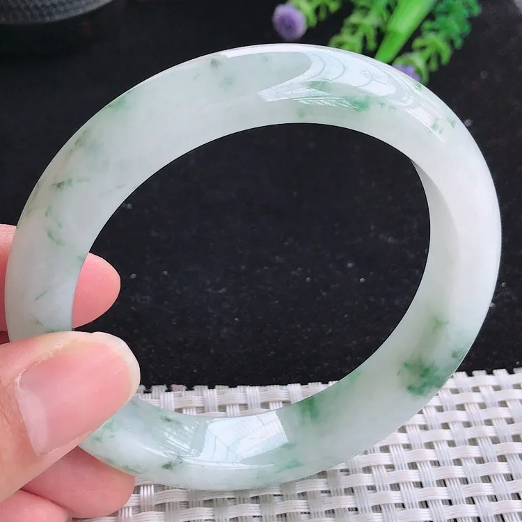 自然光60.5/13.6/9.5老坑精美冰润飘花手镯大圈口翡翠玉镯美人镯