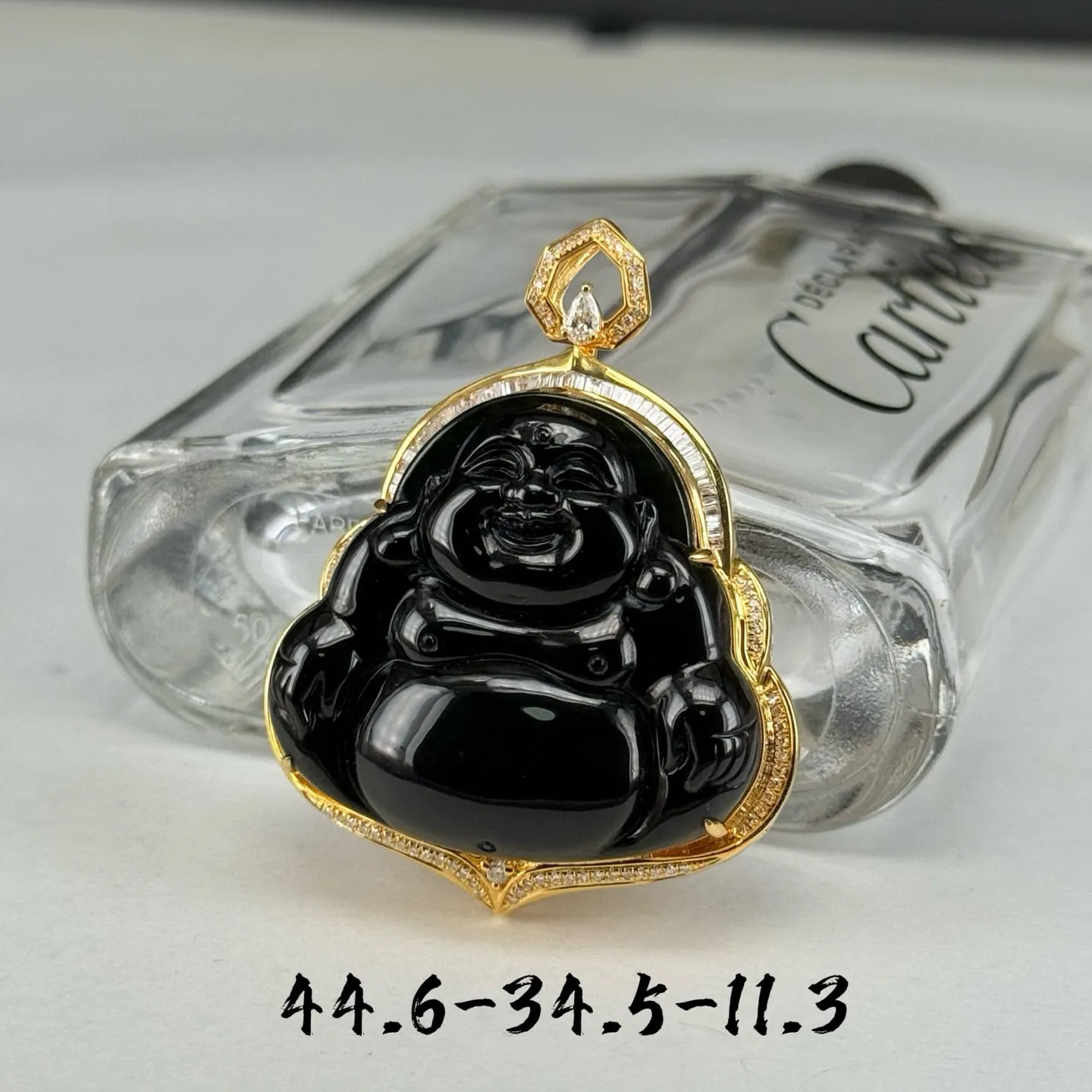精品18k墨翠大肚佛 种好色正 黑度极好 打灯通透 油性十足 尺寸44.6