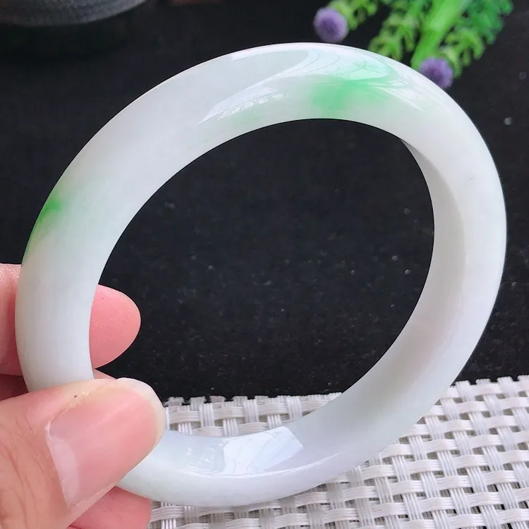 自然光60.5/11.8/9.3老坑冰润飘绿大圈口手镯翡翠玉镯美人镯