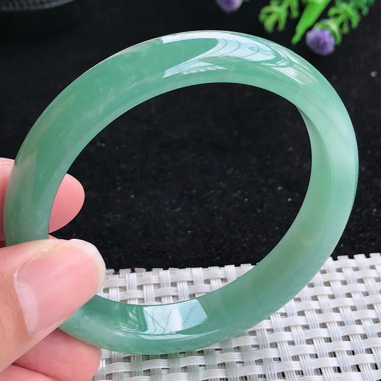 自然光58.5/12.1/7.8老坑冰胶水灵满色天空蓝手镯翡翠玉镯美人镯