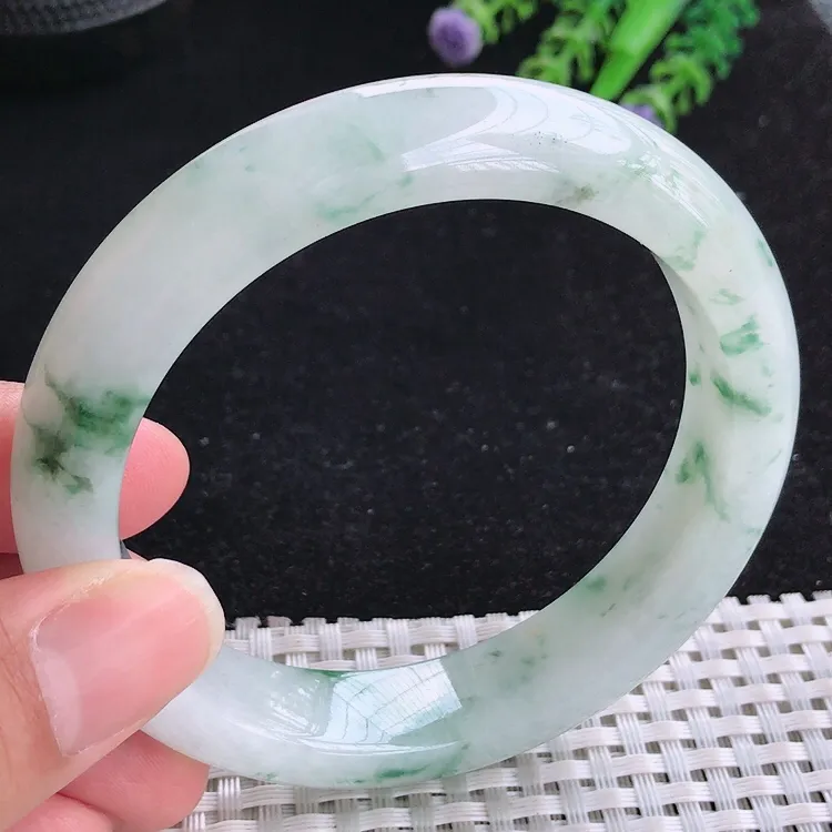 自然光60.5/13.6/9.5老坑精美冰润飘花手镯大圈口翡翠玉镯美人镯