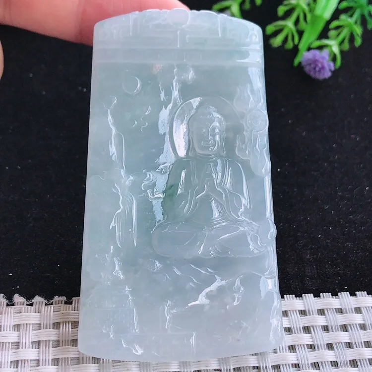 自然光76/42/5.3老坑冰胶水灵山水如来佛祖吊坠玉石玉坠挂件