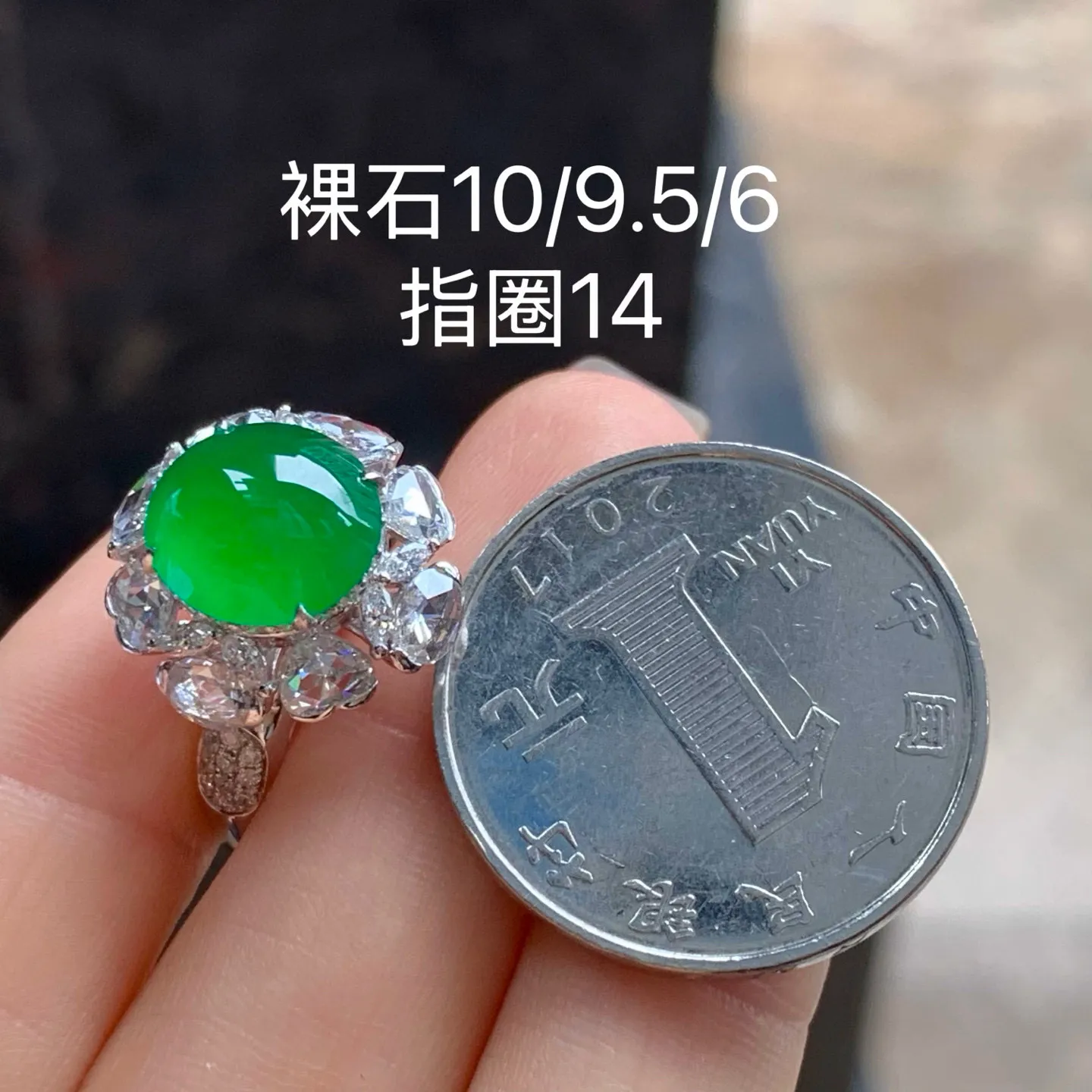 冰种辣绿戒指
种老 真金镶嵌
