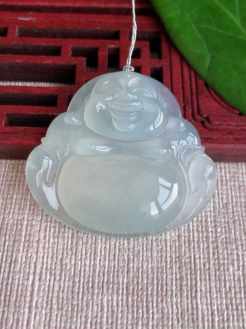 a货翡翠老坑冰种白月光一刀切佛公吊坠 尺寸31.4×35.2×6mm 重量11.30g 0626