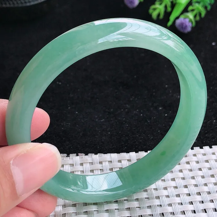 自然光58.5/12.1/7.8老坑冰胶水灵满色天空蓝手镯翡翠玉镯美人镯
