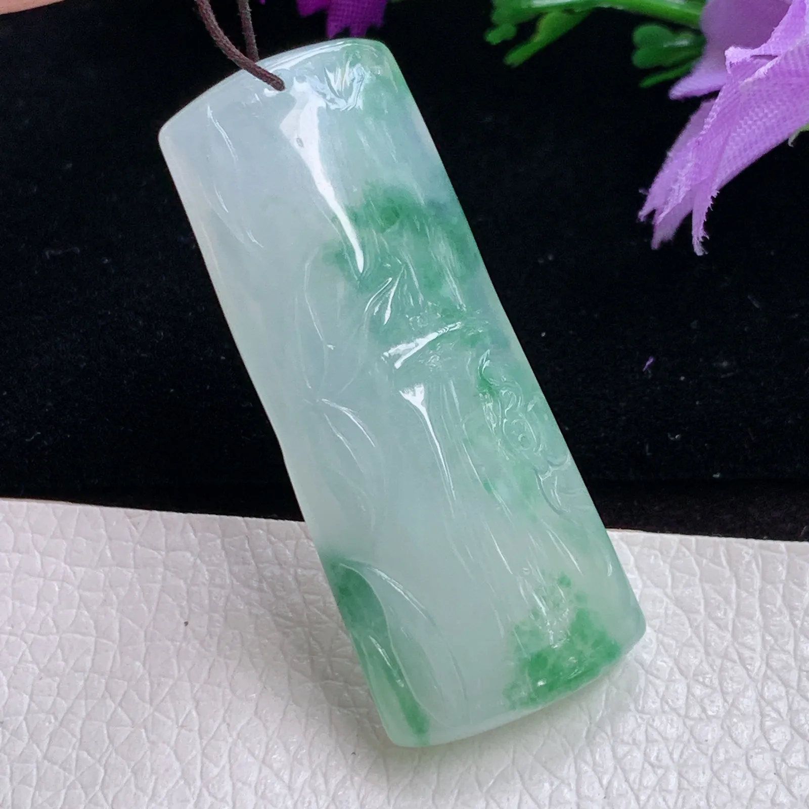zz实拍42*17.4*6.5天然翡翠冰润飘逸节节高玉吊坠 饱满竹节玉挂件