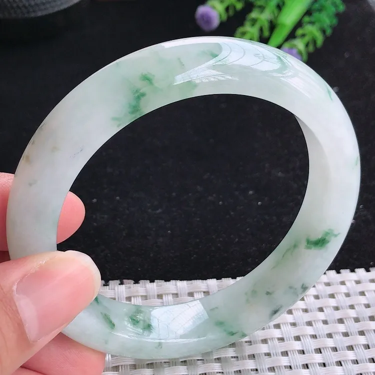 自然光60.5/13.6/9.5老坑精美冰润飘花手镯大圈口翡翠玉镯美人镯
