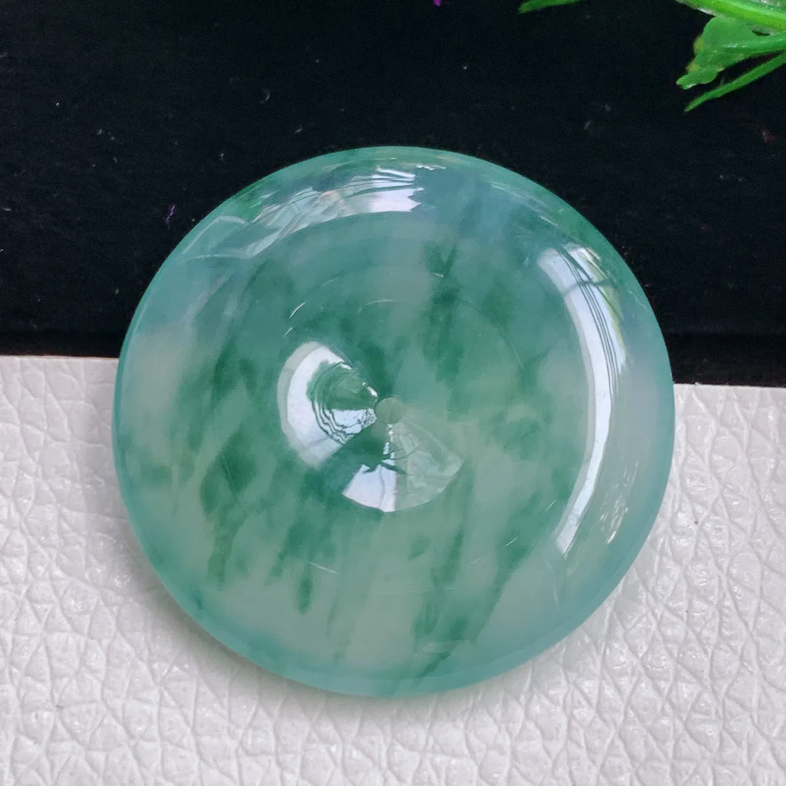 zz实拍30.8*5.5天然翡翠冰种飘蓝花平安扣玉吊坠 饱满大平安扣玉挂件