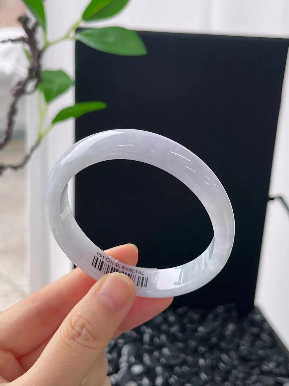 贵妃镯57圈口，翡翠糯化种淡紫手镯