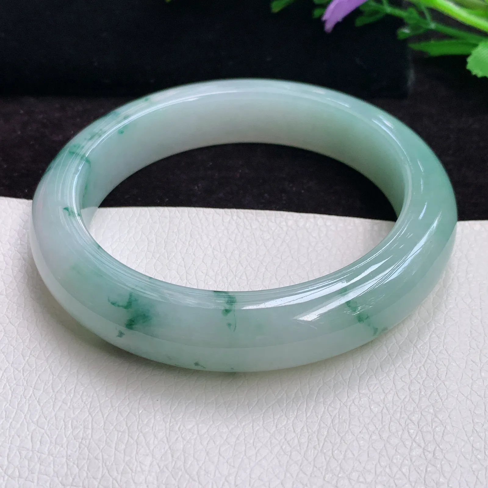z大圈口60*13.4*9.8平安镯 精美胶感飘花厚装正圈翡翠玉手镯 玉手环